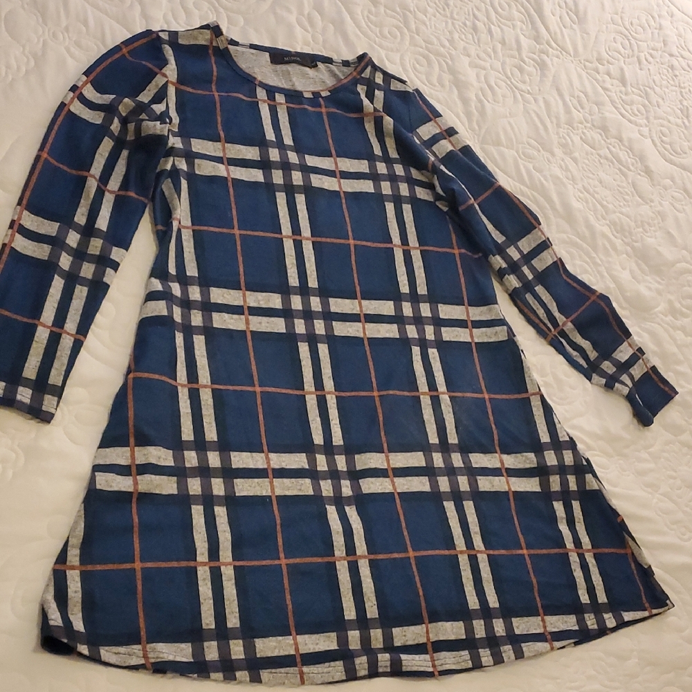 Mirol Navy Plaid Dress